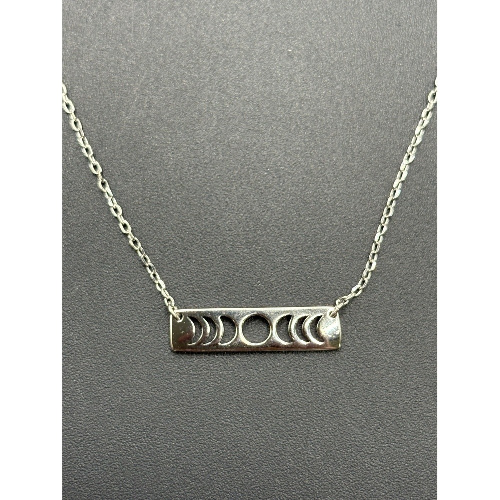 New Condition 18" Sterling Silver Moon Phases Bar Necklace 925